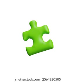 3d vector puzzle icon in green, cartoon minimalistic illustration. Business, cooperation and teamwork theme. Logic game. Isolated white background. Rendering.