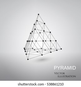 3D vector pyramid. Wireframe architecture for technical, science concept design.
