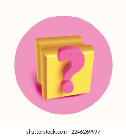 3d vector question mark yellow icon sign computer design answer solution information reception pink back ground  sign or problem with cartoon style