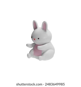 3D vector rabbit, white and sitting, created for Mid-Autumn Festival and Easter. Realistic isolated figure, a charming addition to holiday graphic design.