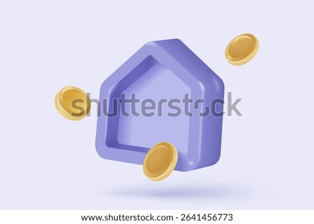 3D vector real estate and coin stack on background. money saving to loan house, property concept of financial, money investment. 3d house vector icon render illustration