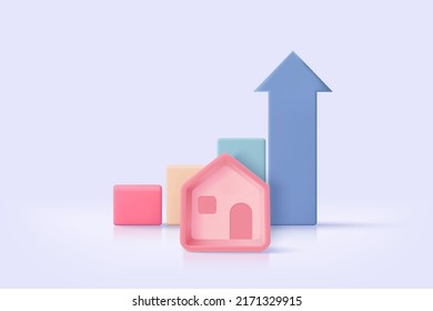 3D Vector Real Estate With House Loan And Banking. 3d Money Saving To Loan House, Property Concept Of Financial, Money Investment. House Building Financial Concept 3d Icon Vector Render In Background