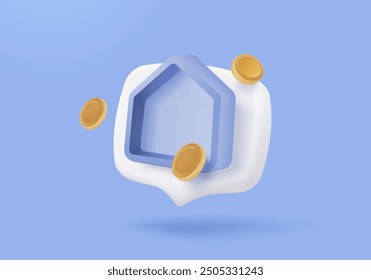 3D vector real estate for personal loan on bubble icon. mortgage housing to money, rental property of financial, money investment project. 3d residence financial icon vector render illustration