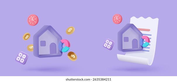 3D-Vektor Immobilien für persönliche Darlehen auf Blase Symbol. Hypothekenwohnungen zu Geld, Vermietung von Immobilien der Finanz-, Geld-Investitions-Projekt. 3D-Residenz-Finanzsymbol, Vektorgrafik