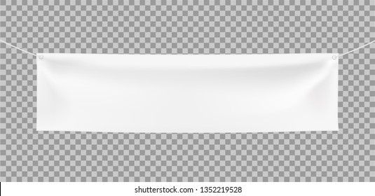 3d vector realistic Empty Horizontal Banner with Corners Ropes on transparent background. Ready Template for Your Design and Advertising. Awning, Textiles, PVC, Vinyl, Nylon, Banner ect. EPS 10.