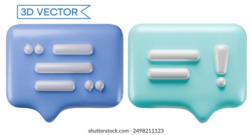3d Vector realistic icon of message shape with imitation text, textbox, isolated on transparent background, for your social media chat design, website