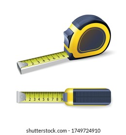 3d vector realistic measurement ruler. Isolated icon illustration. Measuring tape roulette.