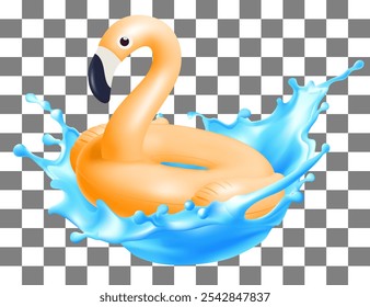 3D Vector realistic orange flamingo Swim ring on background Inflatable rubber toy for water and beach or trip safety, Isolated swimming ring