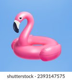 3D Vector realistic pink flamingo Swim ring on background Inflatable rubber toy for water and beach or trip safety, Isolated swimming ring