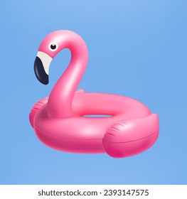 3D Vector realistic pink flamingo Swim ring on background Inflatable rubber toy for water and beach or trip safety, Isolated swimming ring