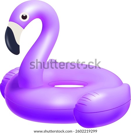 3D Vector realistic purple flamingo Swim ring on background Inflatable rubber toy for water and beach or trip safety, Isolated swimming ring
