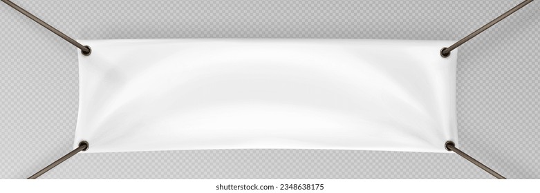 3d Vector realistic rectangular Horizontal Banner with 4 holes and ropes. Textile banner with folds.