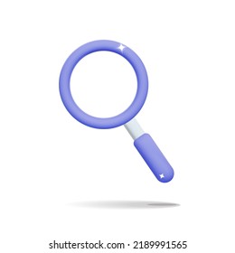 3d vector realistic render search icon or magnifying loupe glass symbol design. Navigation and search concept. Discovery, research, search, analysis business or study cartoon concept.