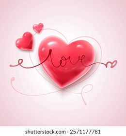 3d Vector realistic square banner. Love Happy Valentines background with heart shapes.