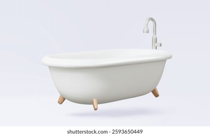 3D vector Realistic vintage white bathtub icon on isolated pastel background. modern design washroom interior luxury bathroom relaxation shower restroom. Eps 10 vector. illustration.