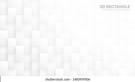 3D Vector Rectangle Blocks Conceptual Tech White Abstract Background. Science Technology Three Dimensional Tetragonal Structure Sci-Fi Light Wallpaper. Clear Blank Subtle Textured Backdrop