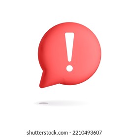 3d Vector Red Danger Warning Round Speech Bubble Box Icon Design. Realistic Render Attention Or Red Emergency Notification Balloon Notification Alert Symbol. Important Security Urgency Idea.