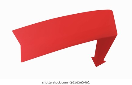 Anuncio de cinta roja de Vector 3D con una flecha hacia abajo. Ideal para destacar descuentos, promociones, ventas, llamadas a la acción o Anuncios de Web. Gráfico de Vector editable para diseño de marketing y publicidad
