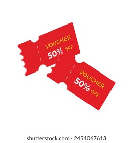 Cupones de venta rojos de Vector 3d. Cheque 50% de descuento