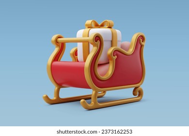 3d Vector Red Santa claus sleigh with gift box, Merry Christmas and Happy new year concept. Eps 10 Vector.