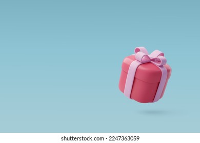 3d Vector of red valentine's day present gift box putting on blue. Anniversary, Valentine's Day Concept. Eps 10.