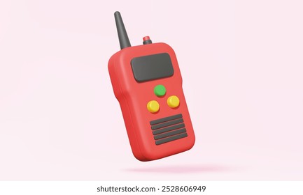 3D vector Red walkie talkie icon isolated on pink background. transceiver signal military police device communications concept. portable emergency army talk. Eps 10 vector. 3d illustration.