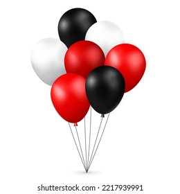 3d vector red, white and black bunch of Black Friday and birthday air balloons decorative element design. Cartoon render ballon for discount sale, Holiday greetings, luxury grand opening festive