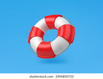 3d Vector Red and White Life Rescue, Lifebuoy. Summer Journey, Time to Travel Concept. Eps 10 Vector.