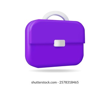 3D vector render illustration of a briefcase icon. Minimalist purple with white buckle and handle. For business, career, professional, meeting, application, website symbol isolated on white background