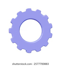 3D vector render illustration of gear icon Purple, minimalist style, symbol of work, setup or machinery. Isolated on a white background