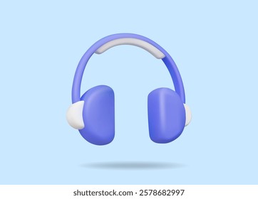 3D vector render illustration of a minimalist, simple and modern headphone icon. Soft and clean blue and white tones for design, music, audio, podcasts, applications, multimedia, listening.