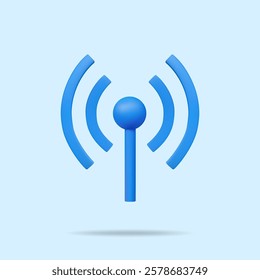 3D vector render illustration of a minimalist Wi-Fi or wireless network signal symbol icon on blue and simple background. representation of the concept of wireless communication, internet, technology