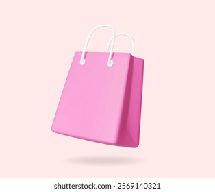 3D vector render illustration of pink shopping bag icon isolated on light background. Suitable for displaying shopping concepts or product promotions.