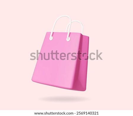 3D vector render illustration of pink shopping bag icon isolated on light background. Suitable for displaying shopping concepts or product promotions.