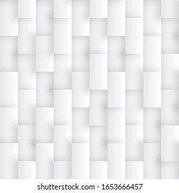 3D Vector Render Rectangles Seamless Pattern Simple White Abstract Background. Three Dimensional Science Technology Structure Repetitive Light Wallpaper. Tech Clear Blank Subtle Textured Backdrop