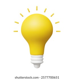 3D vector rendering illustration of a yellow light bulb icon, minimalist style. symbol of idea or creativity Represents illumination or inspiration. Isolated on a white background