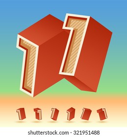 3D vector retro alphabet for summer typography design. All symbols in set have 8 random points of view. Number 1