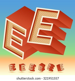 3D vector retro alphabet for summer typography design. All symbols in set have 8 random points of view. Letter E
