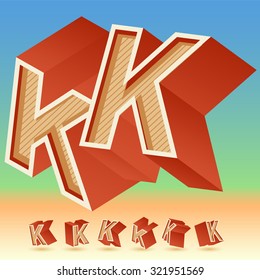 3D vector retro alphabet for summer typography design. All symbols in set have 8 random points of view. Letter K