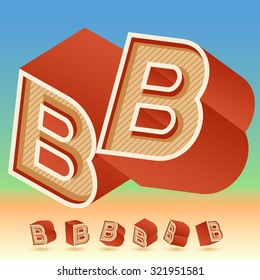 3D vector retro alphabet for summer typography design. All symbols in set have 8 random points of view. Letter B