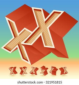 Alfabeto retro vectorial 3D para el diseño tipográfico de verano. Todos los símbolos en juego tienen 8 puntos de vista aleatorios. Letra X