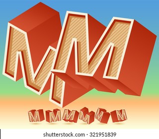 Alfabeto retro vectorial 3D para el diseño tipográfico de verano. Todos los símbolos en juego tienen 8 puntos de vista aleatorios. Letra M