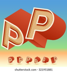 3D vector retro alphabet for summer typography design. All symbols in set have 8 random points of view. Letter P