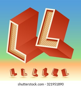 3D vector retro alphabet for summer typography design. All symbols in set have 8 random points of view. Letter L