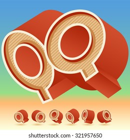 3D vector retro alphabet for summer typography design. All symbols in set have 8 random points of view. Letter Q