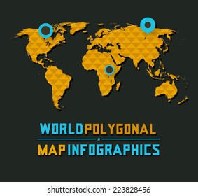 3d vector retro style polygonal world map on dark background