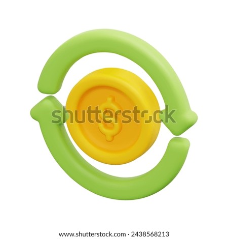 3d vector return on investment icon. Isolated on white background. 3d investment, business and finance concept. Cartoon minimal style. 3d coin with circular arrows icon vector render illustration.