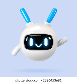  3d vector robot. AI bot character illustration for science and business. Design realistic render robot modern technology. Chatbot to help customers.
