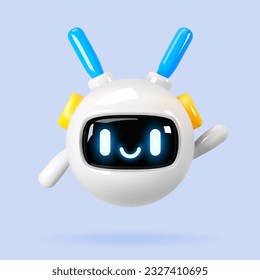  3d vector robot. AI bot character illustration for science and business. Design realistic render robot modern technology. Chatbot to help customers.