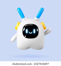  3d vector robot. AI bot character illustration for science and business. Design realistic render robot modern technology. Chatbot to help customers.